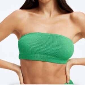 NWT GOOD AMERICAN ALWAYS FITS METALLIC BIKINI BANDEAU SUMMER GREEN / L/XL (3/4)